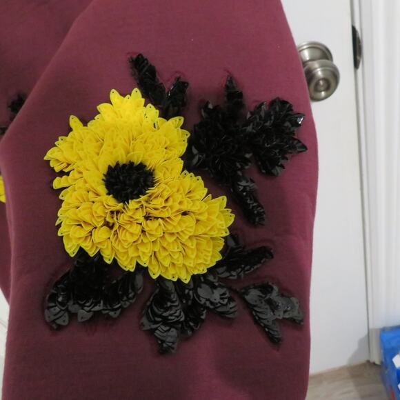 Dhruv Kapoor Anthropologie Women Sz XS Burgundy Yellow Floral Sequin Shift Dress - Picture 4 of 7